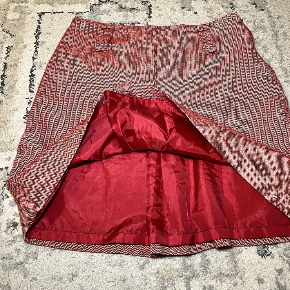 Tommy Jeans Hilfiger Red Lined Mini Skirt Y2K 2003 Sz 16 (28") Preppy Academia - Picture 6 of 10